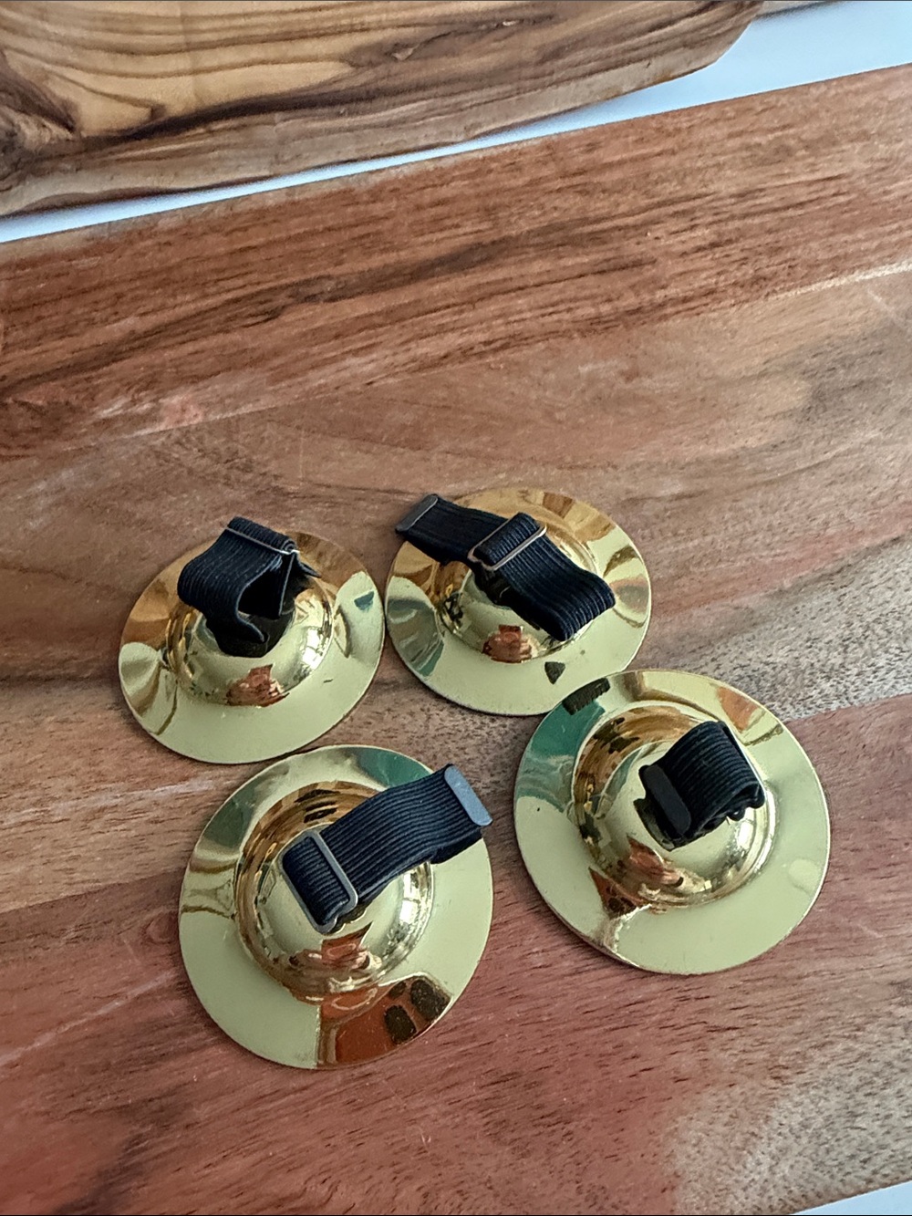 Elton Brass Finger Cymbals with Black Elastic Bands Two Pairs